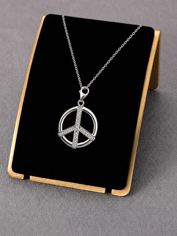 Valor Peace Pendant – 925 Sterling Silver CZ Stone Symbol Pendant for Men & Women (White Stone)