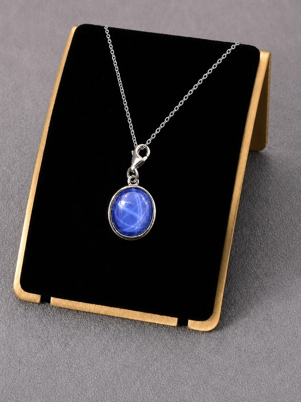 Classic Asteria Pendant – Blue Tiger Eye Stone Oval Pendant for Men & Women