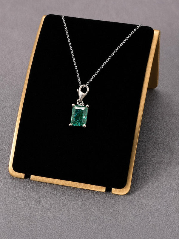 Linear Emerald Pendant – Radiant Green Rectangle Stone Pendant for Men & Women