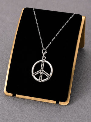 Valor Peace Pendant – 925 Sterling Silver CZ Stone Symbol Pendant for Men & Women (Black Stone)