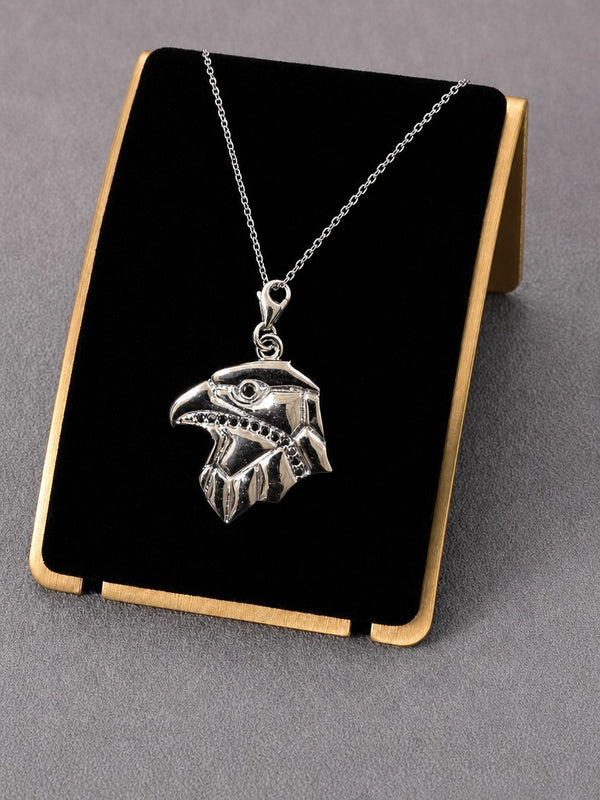 Stealth Falcon Pendant – Geometric Falcon Head CZ Stone Pendant for Men(Black Stone)