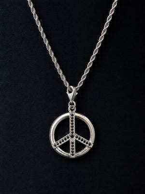 Valor Peace Pendant – 925 Sterling Silver CZ Stone Symbol Pendant for Men & Women (Black Stone)