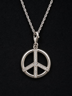 Valor Peace Pendant – 925 Sterling Silver CZ Stone Symbol Pendant for Men & Women (White Stone)