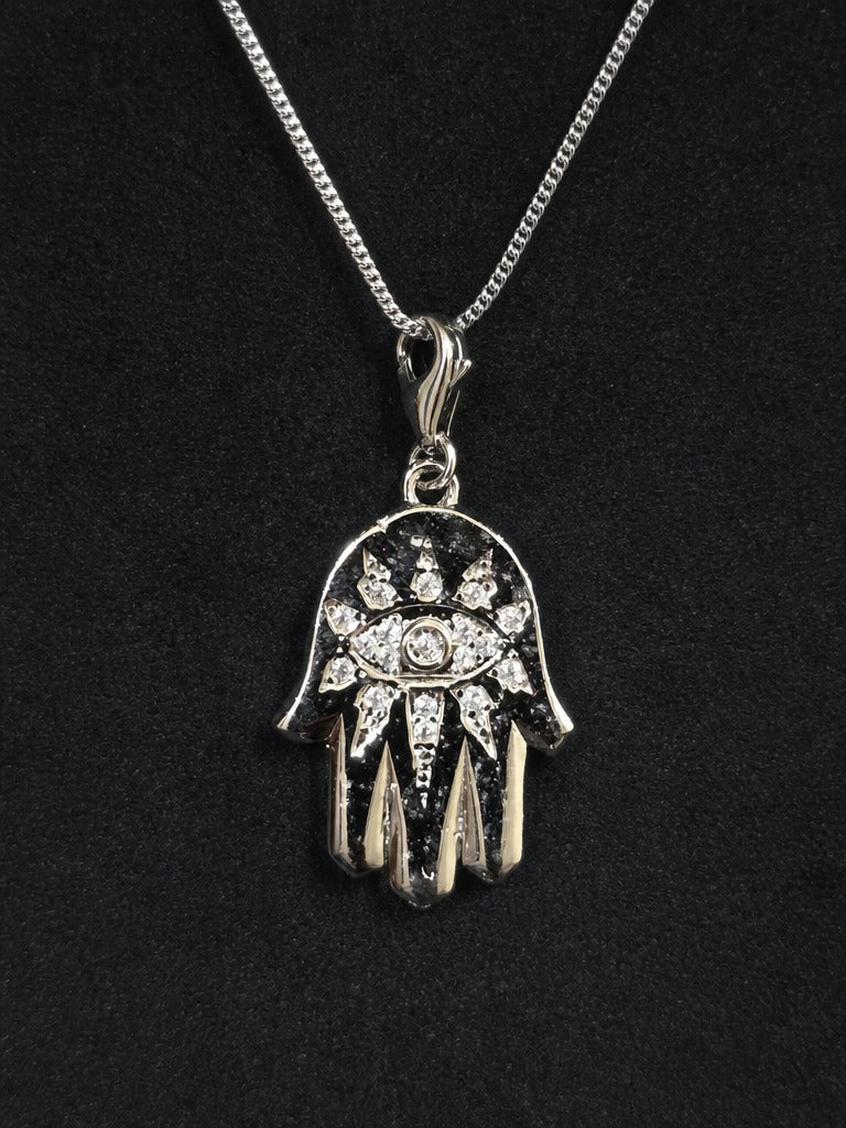 Nova Hamsa Pendant – Evil Eye Protection Pendant with CZ Stones for Men & Women(White stone)