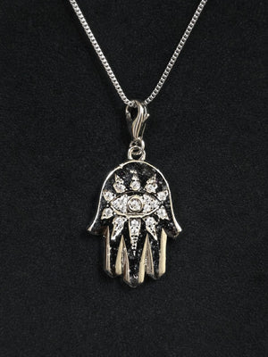 Nova Hamsa Pendant – Evil Eye Protection Pendant with CZ Stones for Men & Women(White stone)