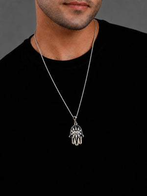 Nova Hamsa Pendant – Evil Eye Protection Pendant with CZ Stones for Men & Women(White stone)