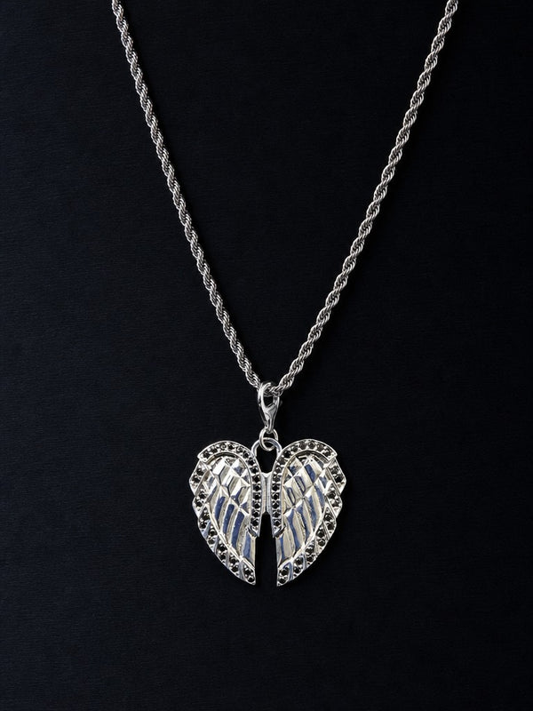 Elysian Wings Pendant – Premium Diamond-Cut Angel Wings Pendant for Men & Women (Black Down)