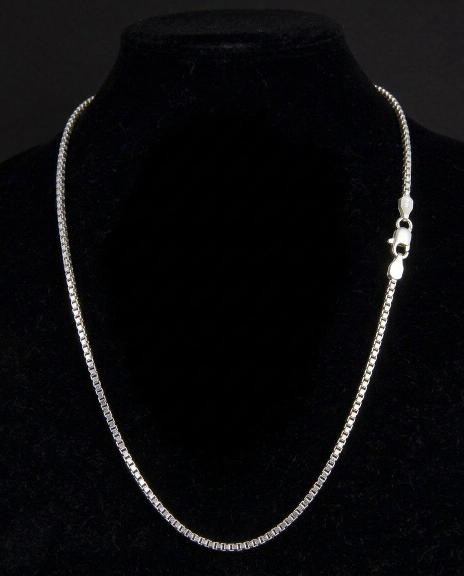 Sterling Silver Box Chain Necklace for Men & Women – 22 Inch Classic Square Link Chain