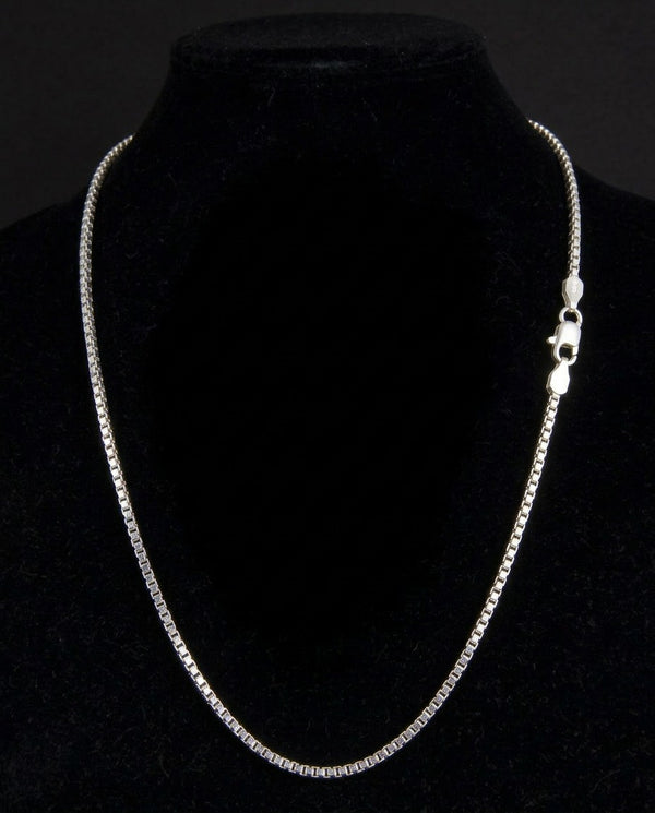 Sterling Silver Box Chain Necklace for Men & Women – 22 Inch Classic Square Link Chain